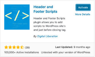 Activate the Header and Footer  Scripts plugin