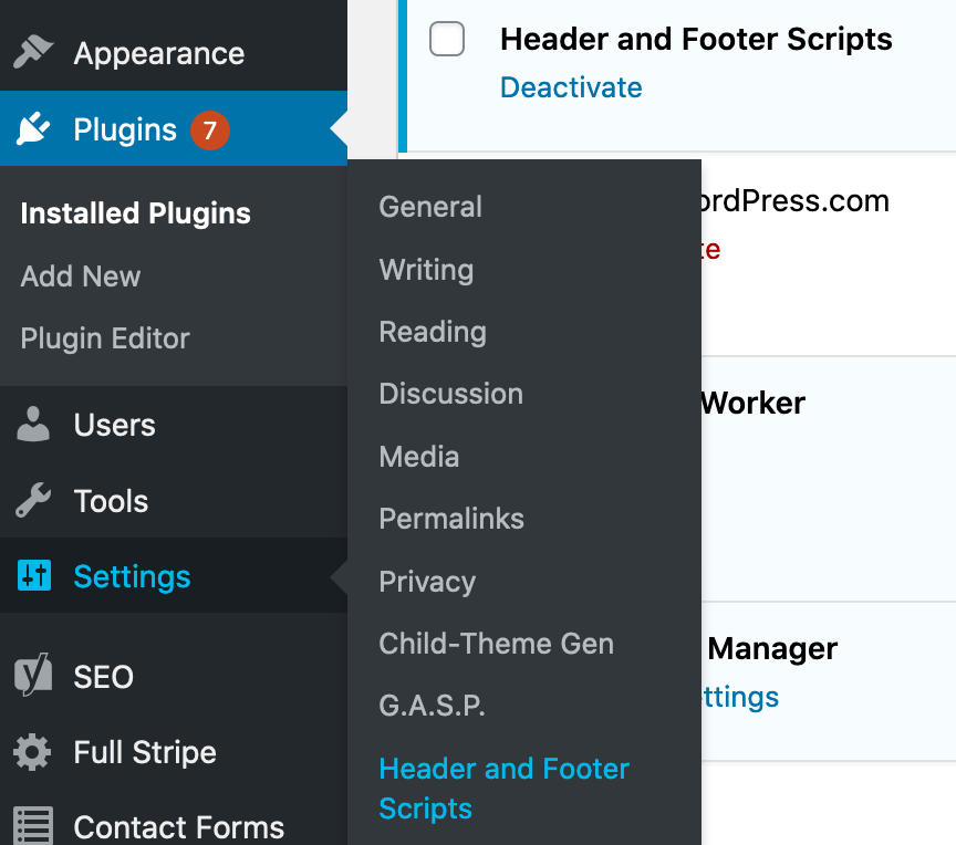 Header and Footer Scripts Plugin Dashboard